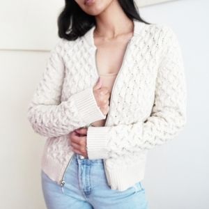 3/$15 Wool Cream Heavy Knit Zip Up Bomber Jacket